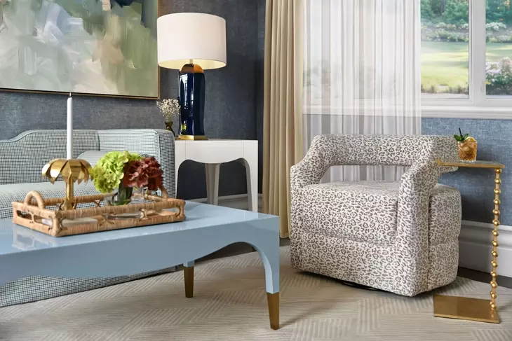 Medina Light Blue Lacquer Coffee Table With Antique Brass Foot Caps
