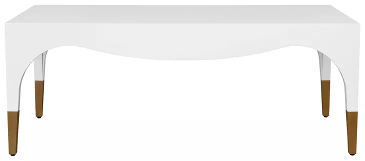 Medina White Lacquer Coffee Table With Antique Brass Foot Caps