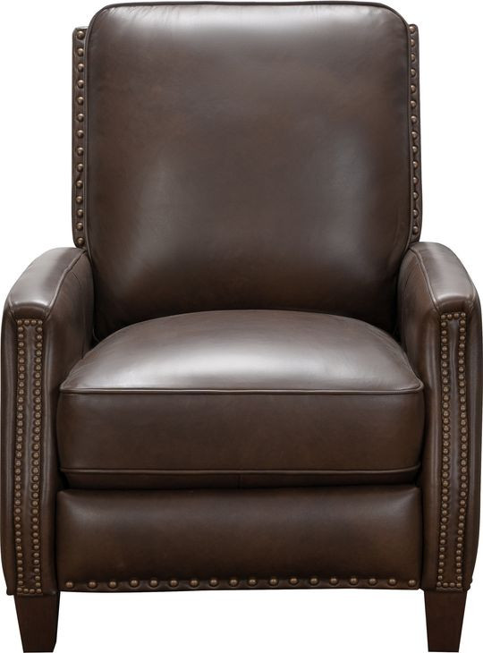 Melrose Ashford Walnut Leather Push Thru The Arms Recliner with Nailhead Trim