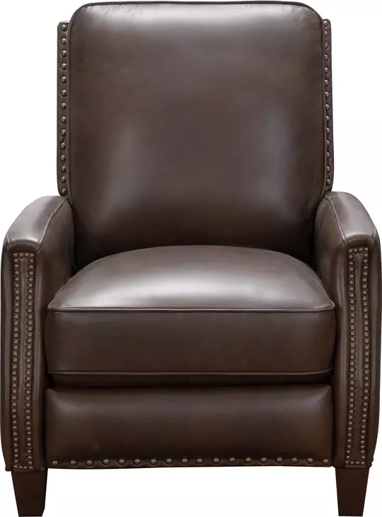 Melrose Ashford Walnut Leather Push Thru The Arms Recliner with Nailhead Trim