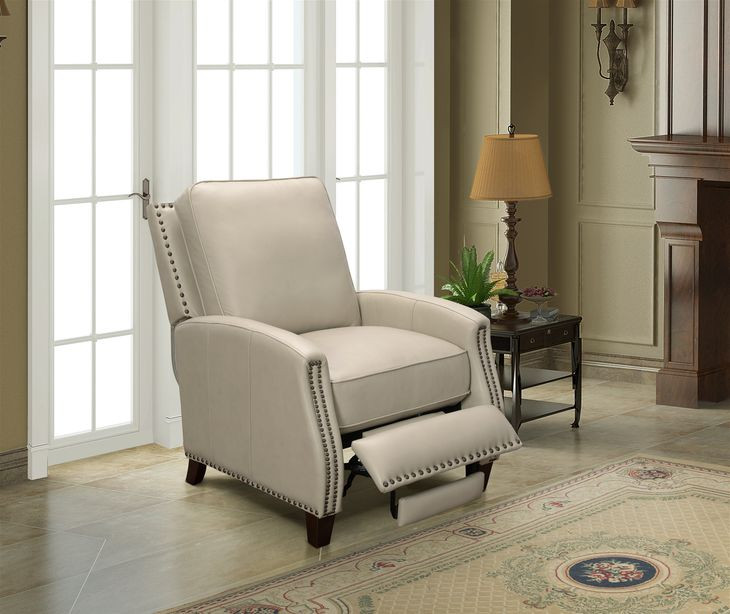 Melrose Shoreham Cream Leather Push Thru The Arms Recliner with Nailhead Trim