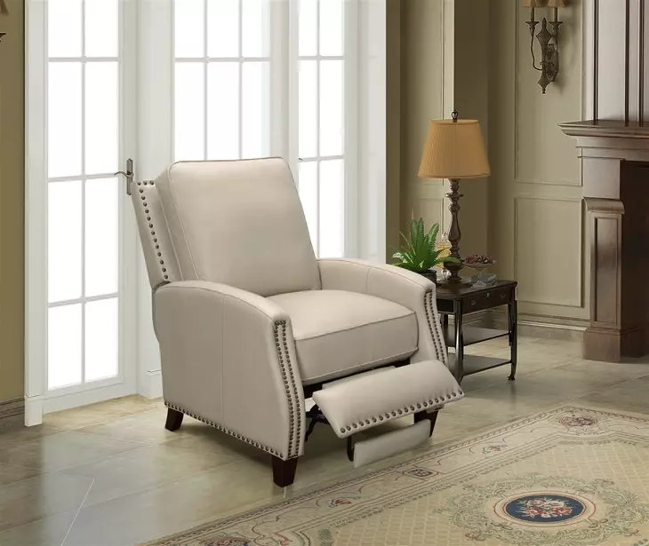 Melrose Shoreham Cream Leather Push Thru The Arms Recliner with Nailhead Trim