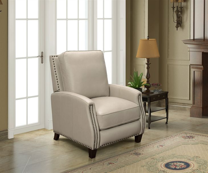 Melrose Shoreham Cream Leather Push Thru The Arms Recliner with Nailhead Trim