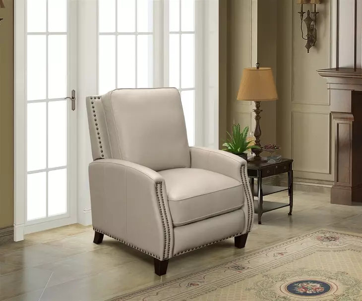 Melrose Shoreham Cream Leather Push Thru The Arms Recliner with Nailhead Trim