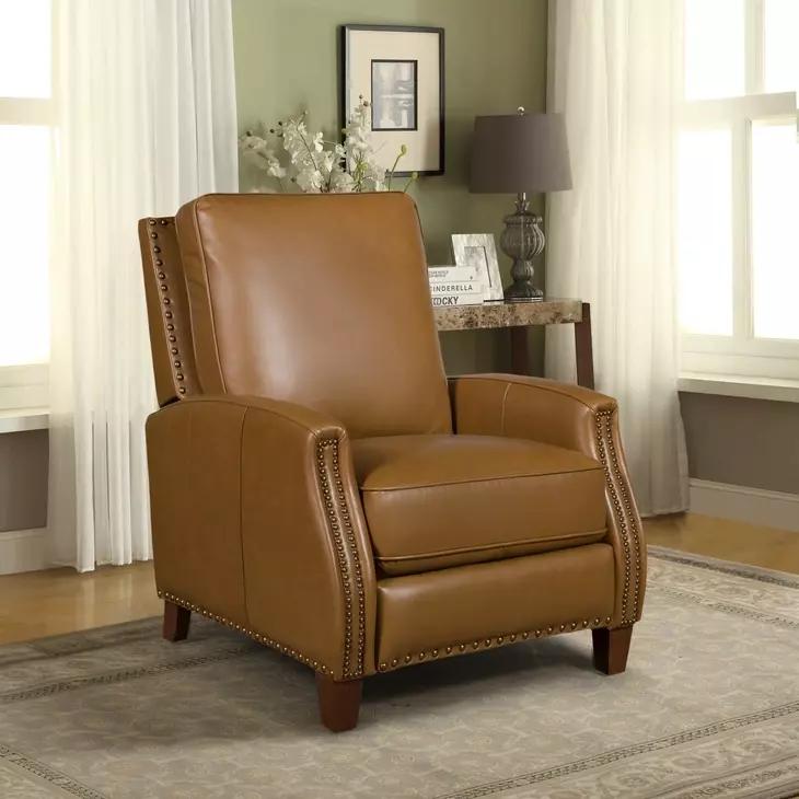 Melrose Shoreham Ponytail Leather Push Thru The Arms Recliner with Nailhead Trim