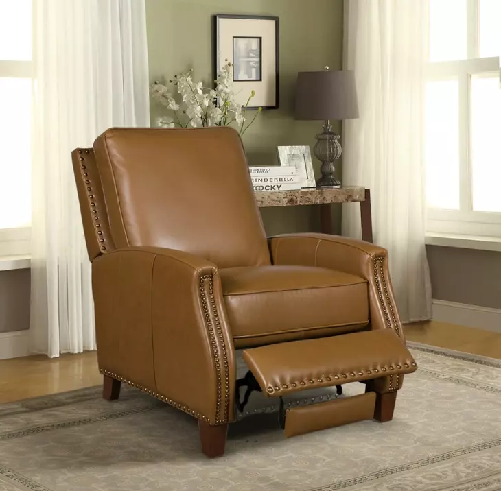 Melrose Shoreham Ponytail Leather Push Thru The Arms Recliner with Nailhead Trim
