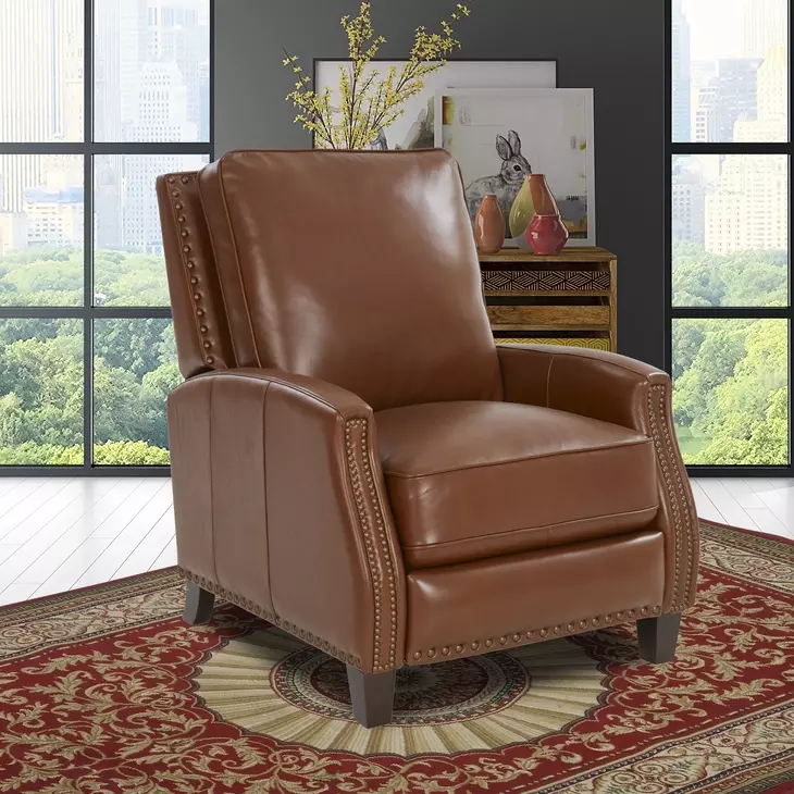 Melrose Colchester Bitters Leather Push Thru The Arms Recliner with Nailhead Trim