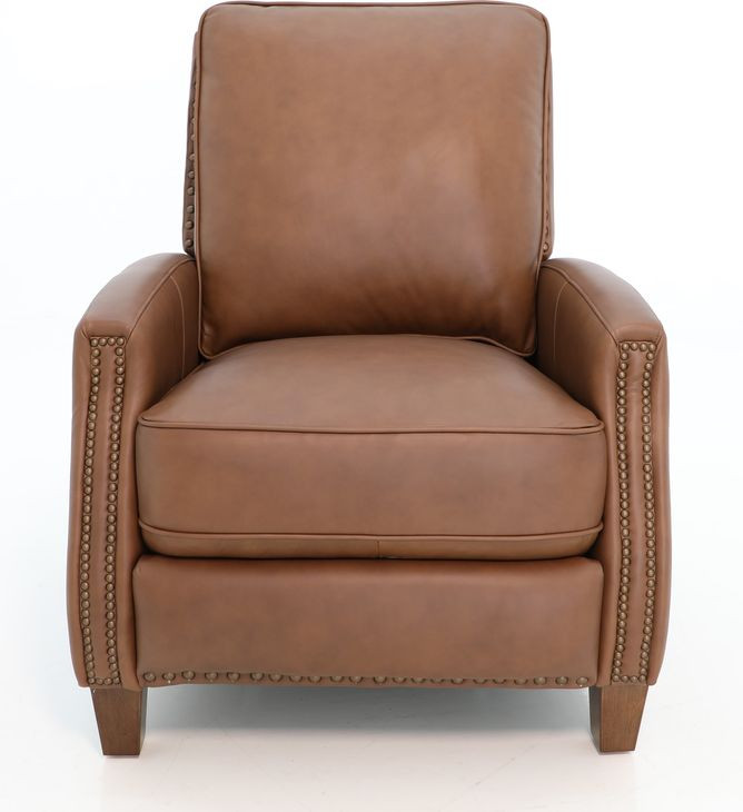 Melrose Dobbs Saddle Leather Push Thru The Arms Recliner with Nailhead Trim