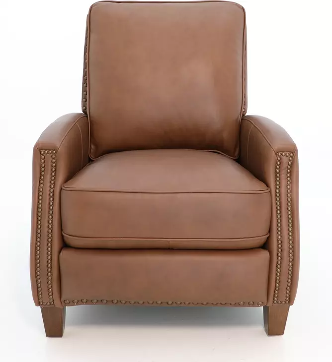 Melrose Dobbs Saddle Leather Push Thru The Arms Recliner with Nailhead Trim