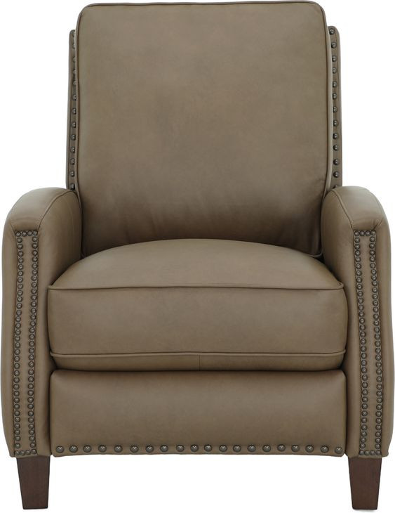 Melrose Cashmere Taupe Leather Push Thru The Arms Recliner with Nailhead Trim