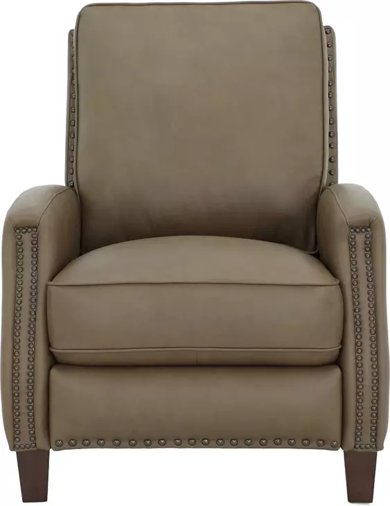Melrose Cashmere Taupe Leather Push Thru The Arms Recliner with Nailhead Trim