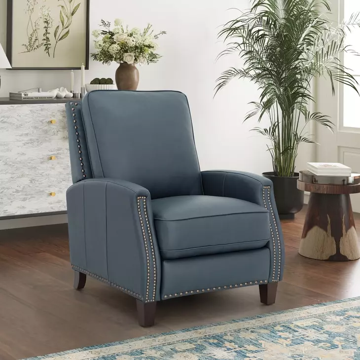 Melrose Santa Fe Ocean Leather Push Thru The Arms Recliner with Nailhead Trim