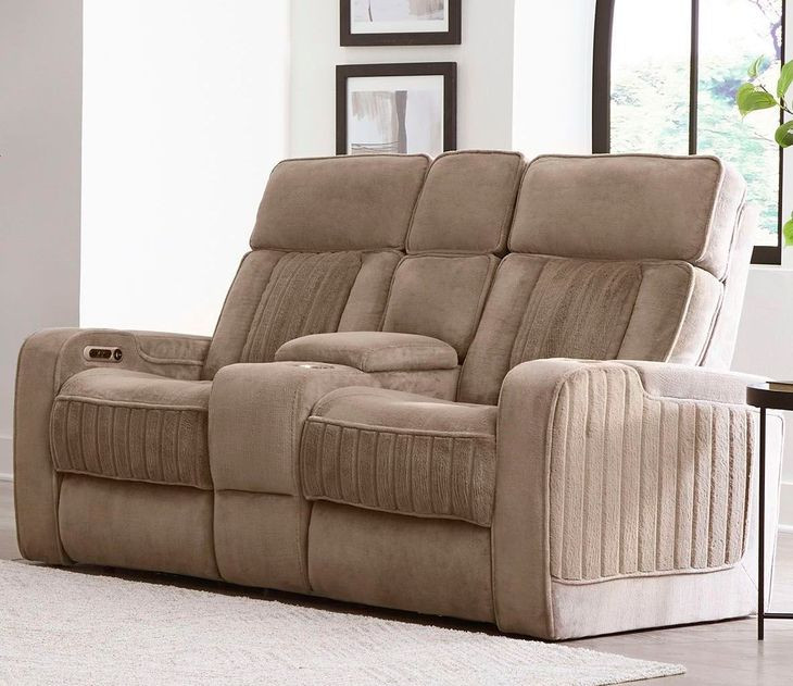 Equinox Mushroom Power Reclining Console Loveseat With Power Headrest