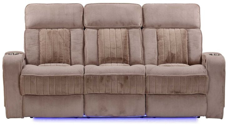 Equinox Mushroom Power Reclining Sofa With Drop Down Table