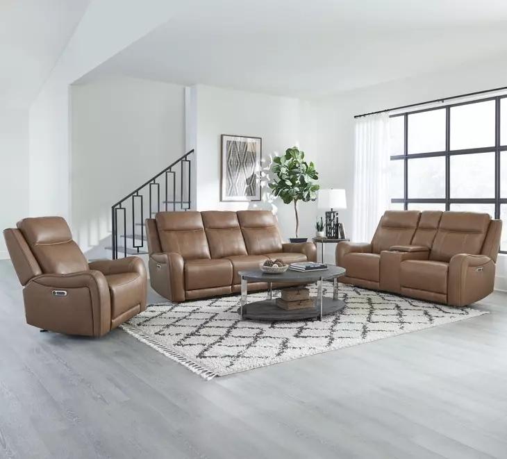 Hawthorne Butternut Leather Glider Power Recliner with USB Charging