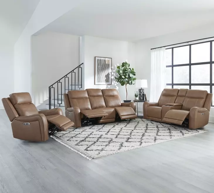 Hawthorne Butternut Leather Glider Power Recliner with USB Charging