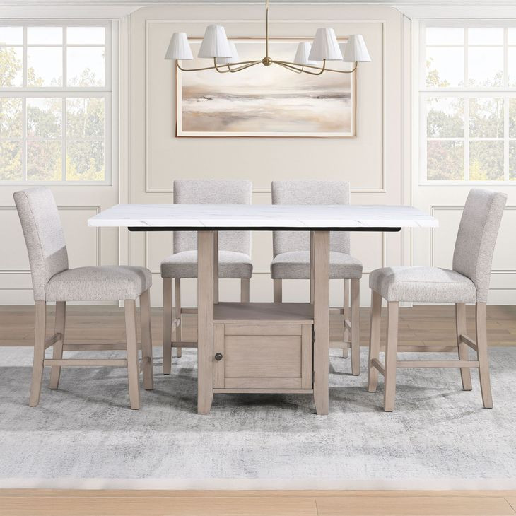 Taylor Beige and White Rectangular Marble Top Counter Height Dining Room Set
