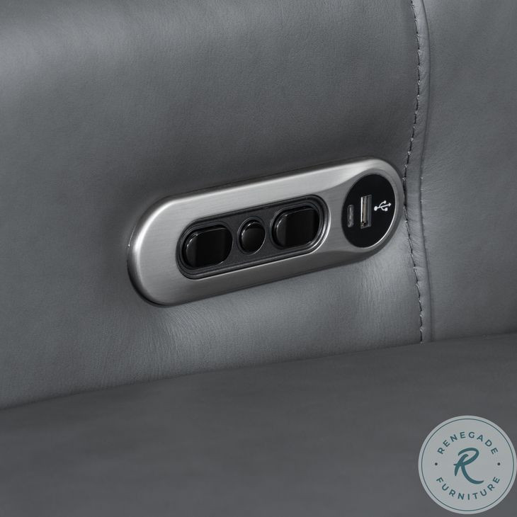 Hollis Echo Grey Leather Power Recliner