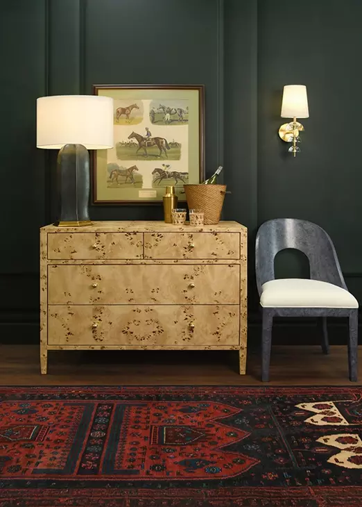 Michelle Matte Burl Wood 4 Drawer Soft Close Accent Chest With Glass Top