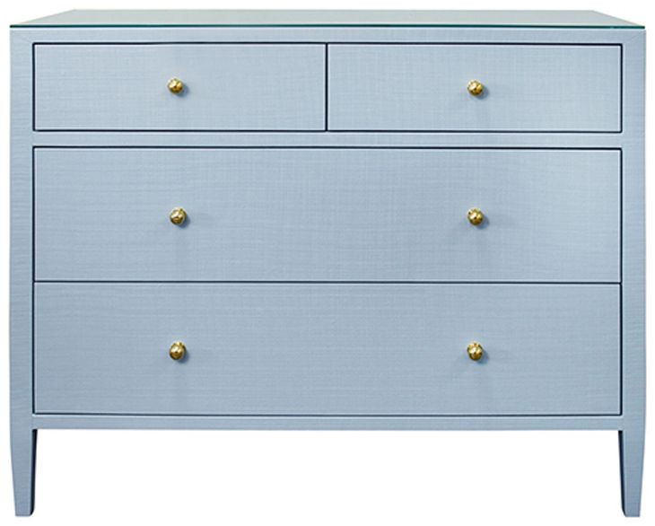Michelle Textured Light Blue Linen 4 Drawer Chest