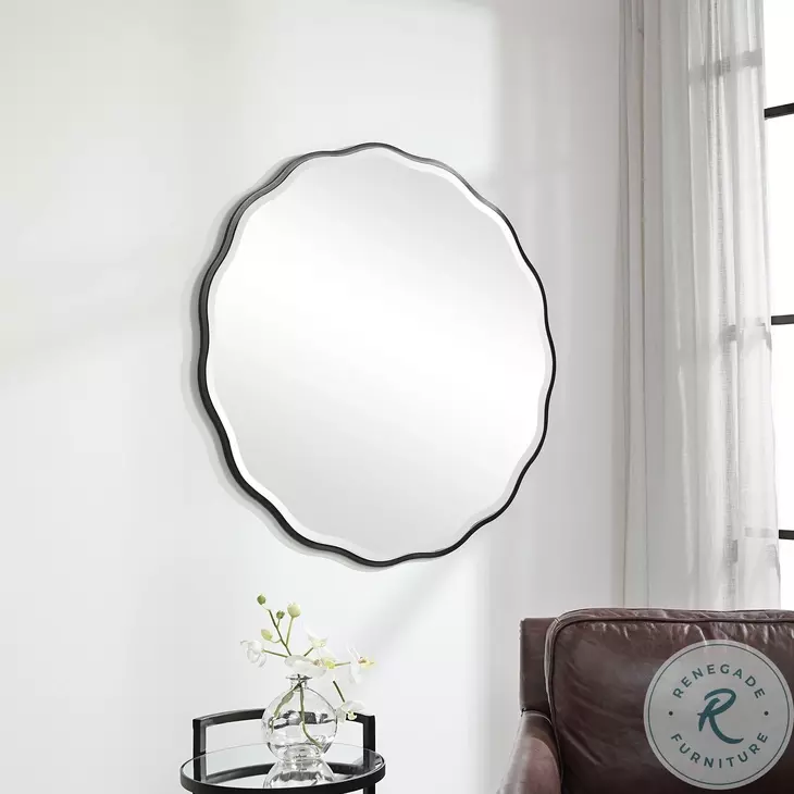 Waldora Black Round Mirror