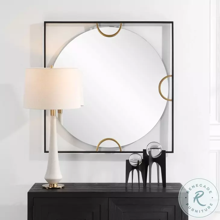 Stanton Satin Black And Antique Gold Square Mirror