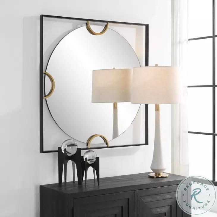 Stanton Satin Black And Antique Gold Square Mirror
