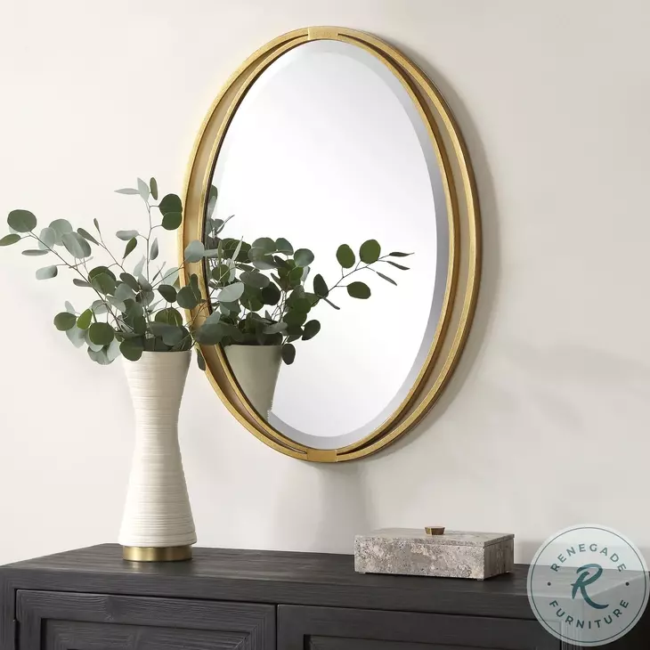 Rhodes Antique Metallic Gold Leaf Oval Mirror