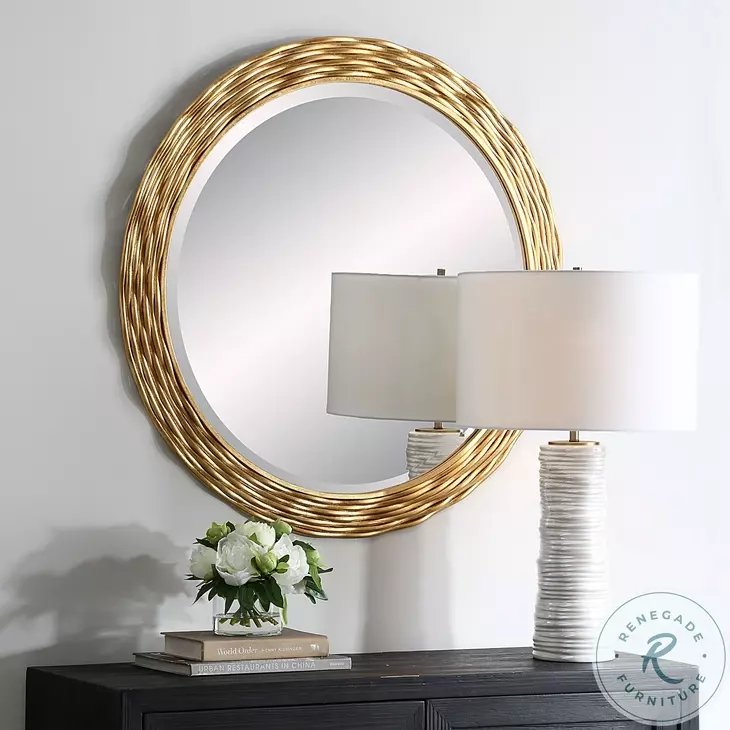 Andromeda Lightly Antique Gold Leaf Round Mirror
