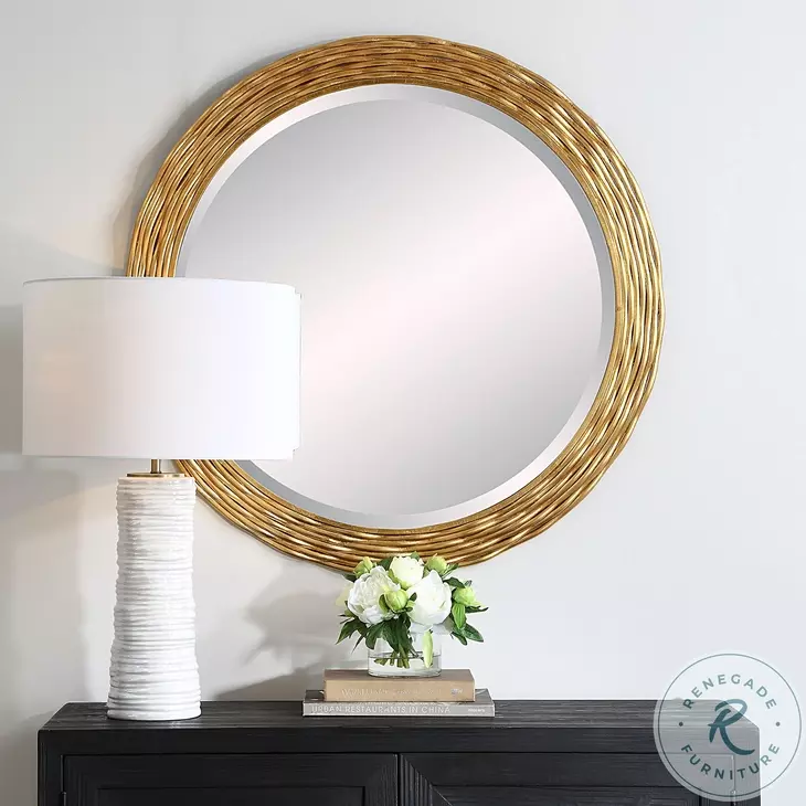 Andromeda Lightly Antique Gold Leaf Round Mirror
