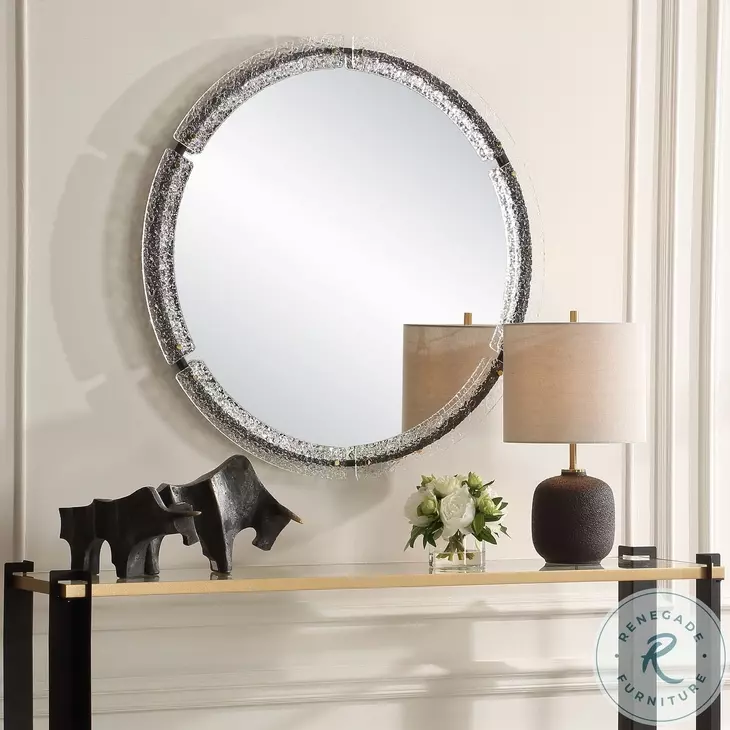 Crystalis Sleek Black Round Mirror