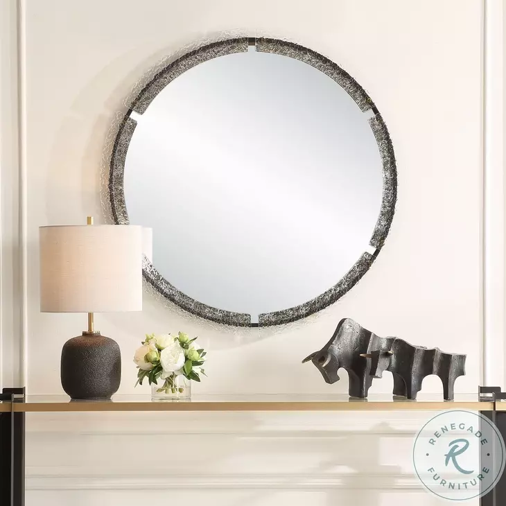 Crystalis Sleek Black Round Mirror