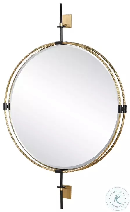 Guardwyn Elegant Antique Brass Round Mirror