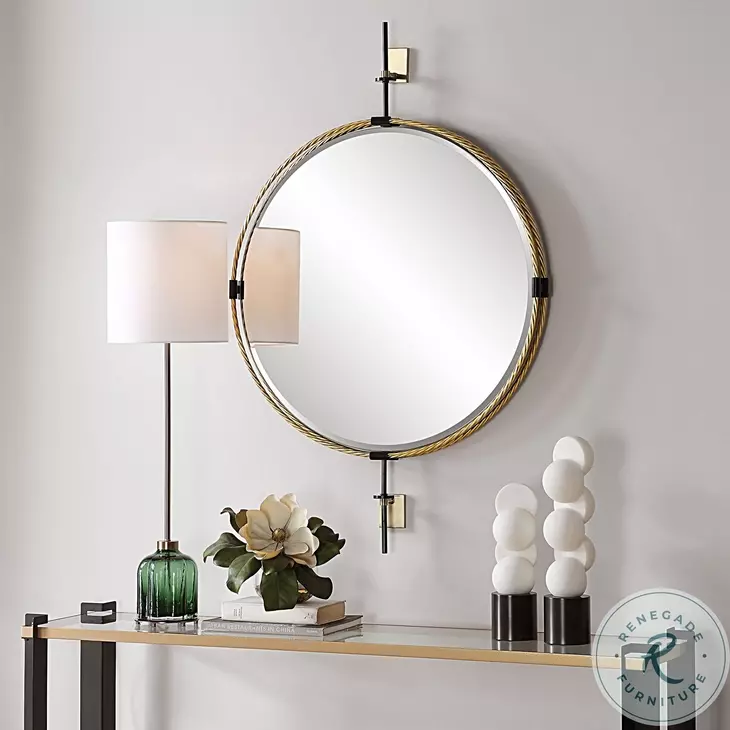 Guardwyn Elegant Antique Brass Round Mirror