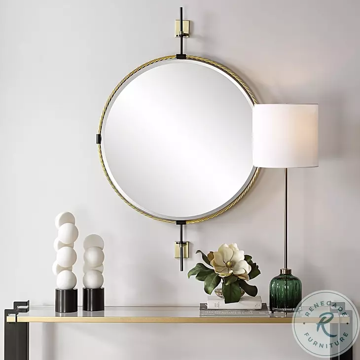 Guardwyn Elegant Antique Brass Round Mirror