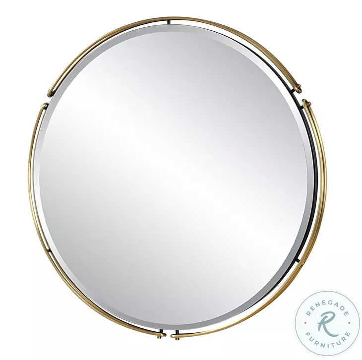 Wesley Antique Brass Round Mirror