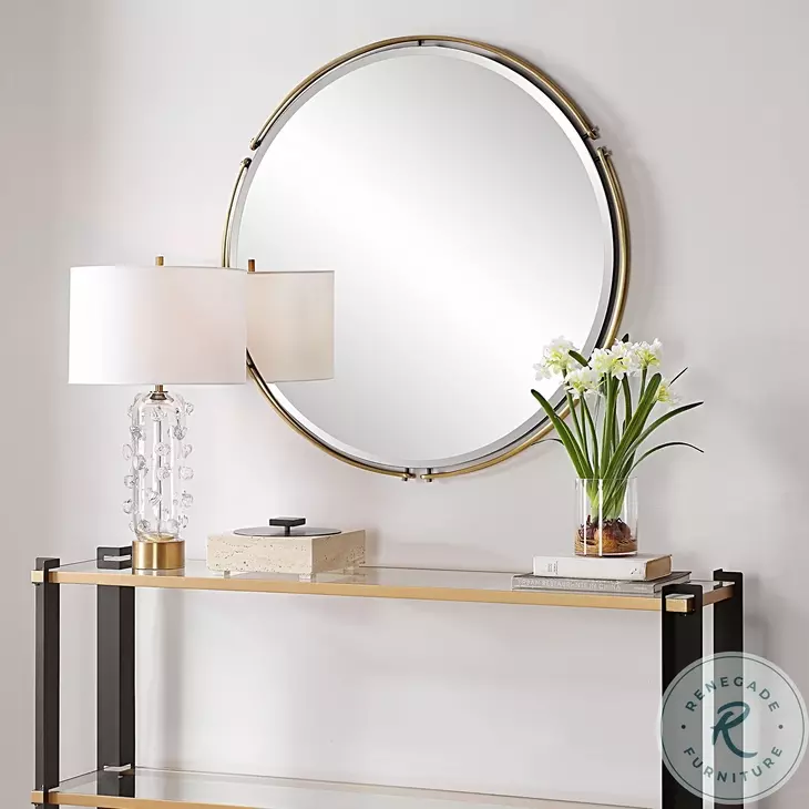 Wesley Antique Brass Round Mirror