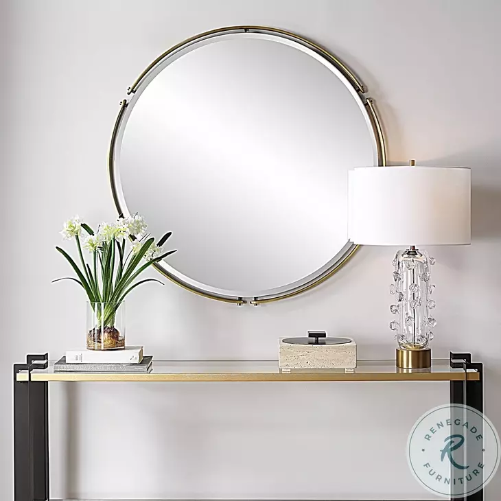 Wesley Antique Brass Round Mirror