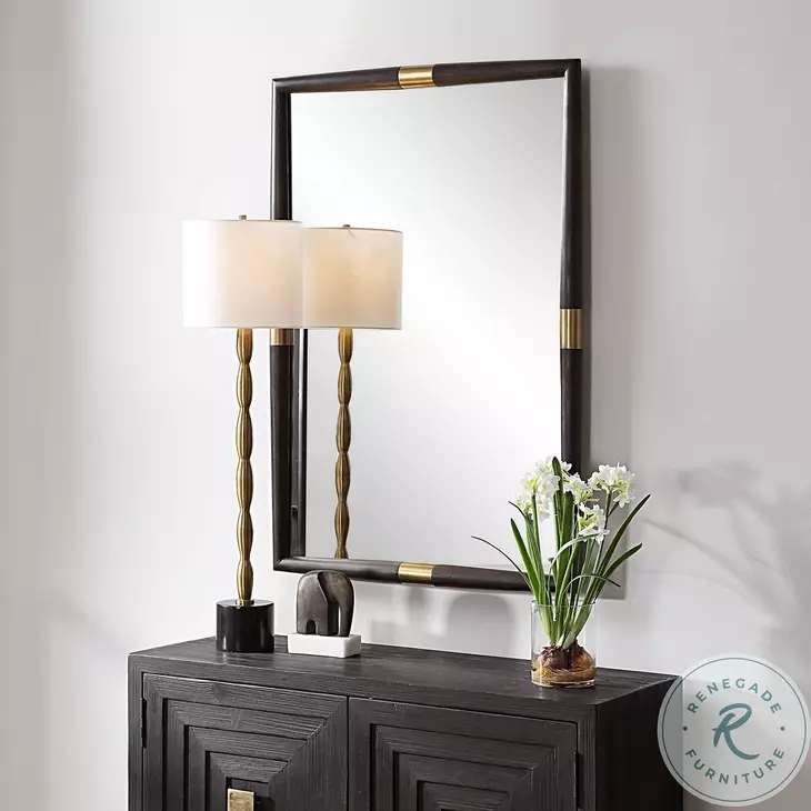 Larkin Dark Oak And Antique Brass Mirror