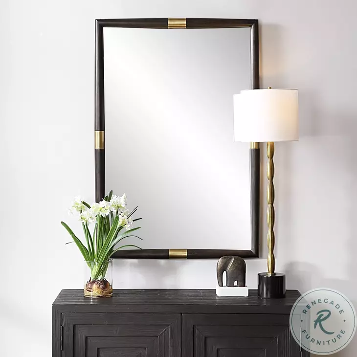 Larkin Dark Oak And Antique Brass Mirror