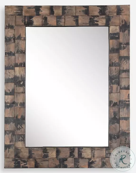 Burke Fading Weathered Black Brushed Stain Wooden Mirror