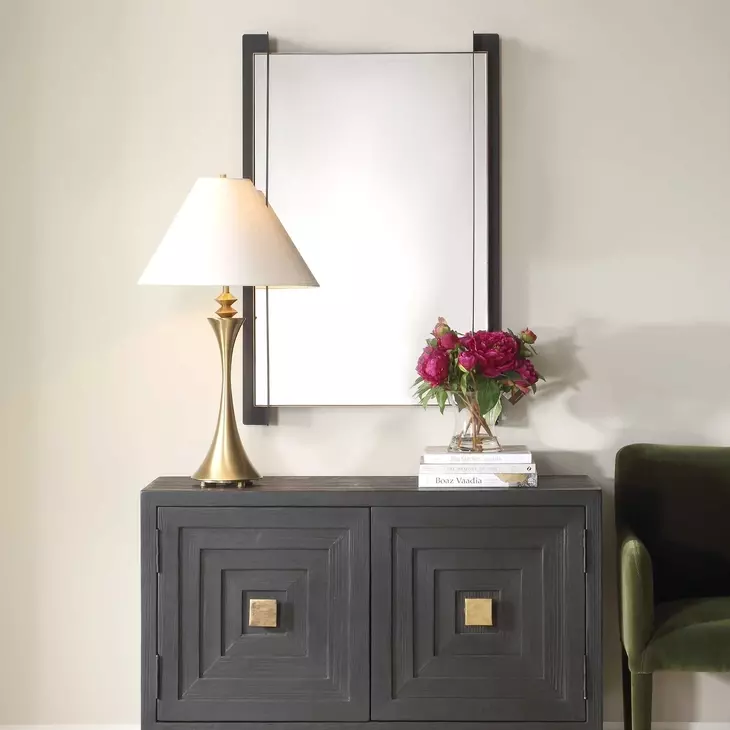 Langston Matte Black and Gold Rectangular Wall Mirror