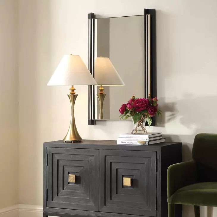 Langston Matte Black and Gold Rectangular Wall Mirror