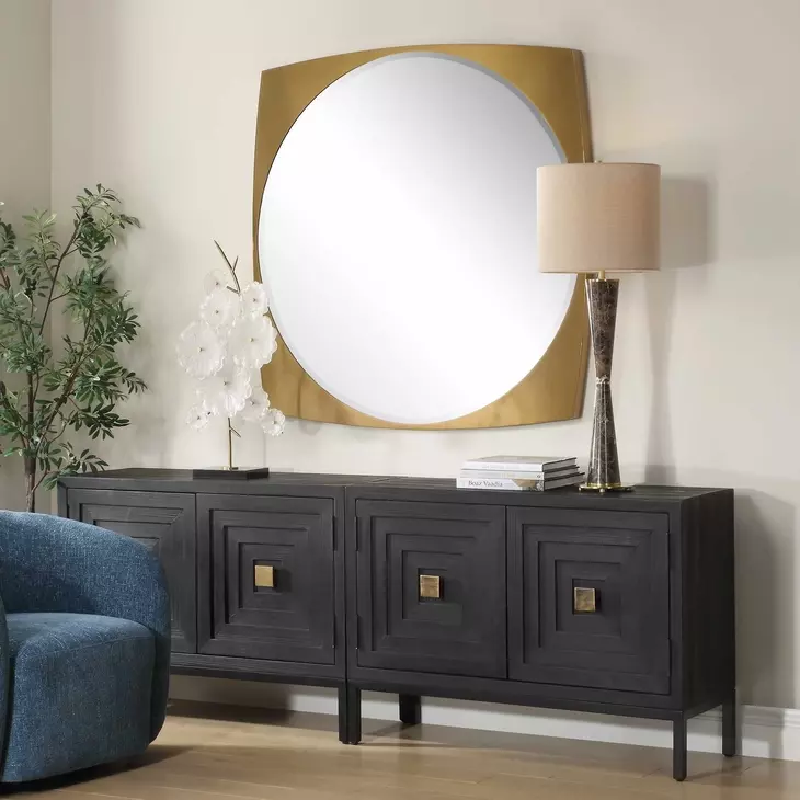 Grafton Antique Brass Round Wall Mirror