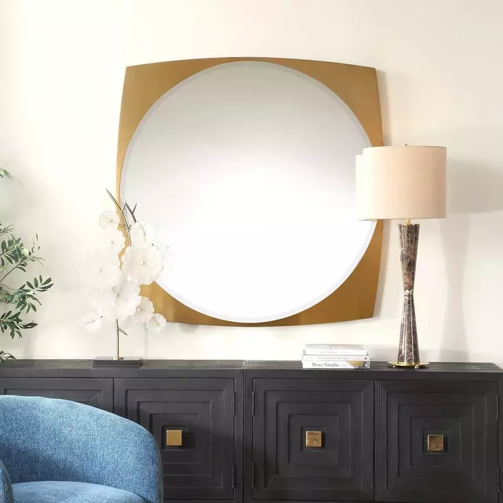 Grafton Antique Brass Round Wall Mirror