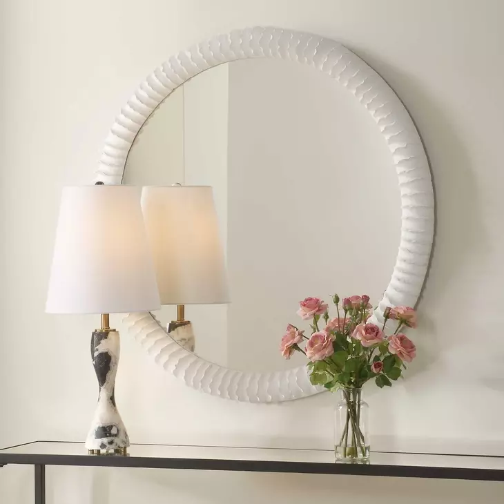 Langston Matte White Round Wall Mirror