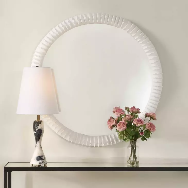Langston Matte White Round Wall Mirror