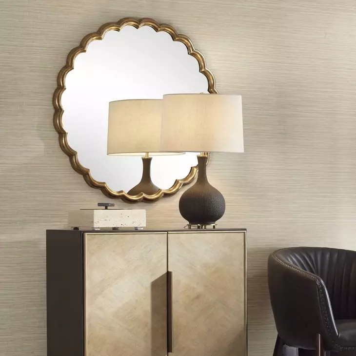 Alden Antique Brass Round Wall Mirror