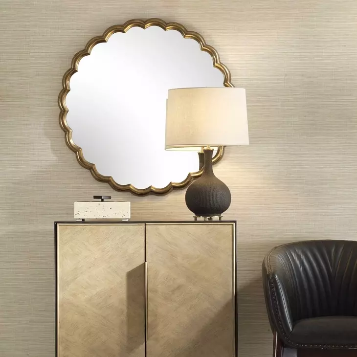 Alden Antique Brass Round Wall Mirror