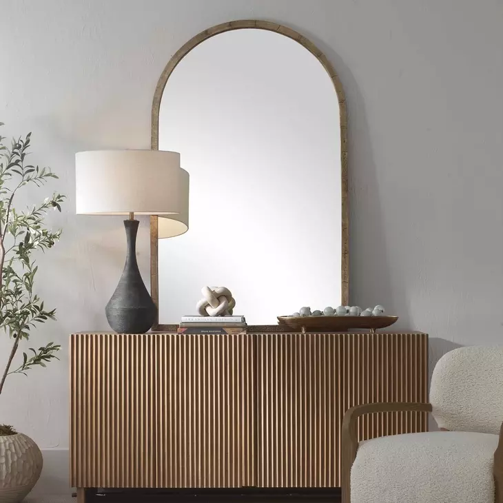 Prescott Antique Brass Arched Wall Mirror